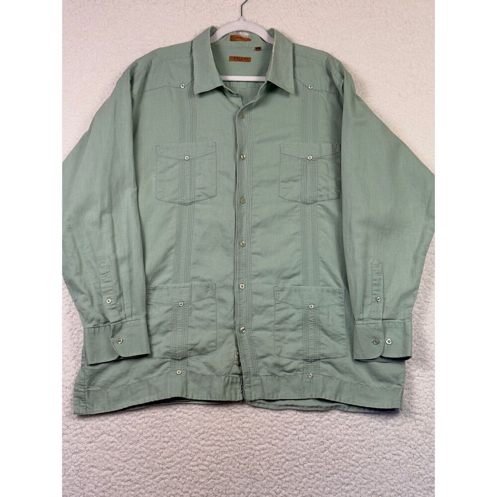Fariani Italy Men's Linen Button Down Shirt Green Resortwear Breathable Size 2XL